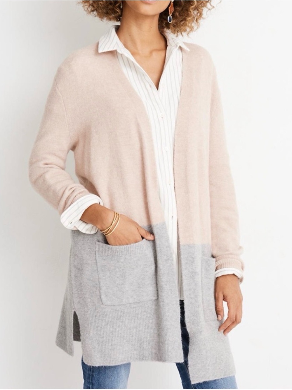 Madewell Kent Cardigan Sweater Gray Pink Colorblock Wool Alpaca Small J8607